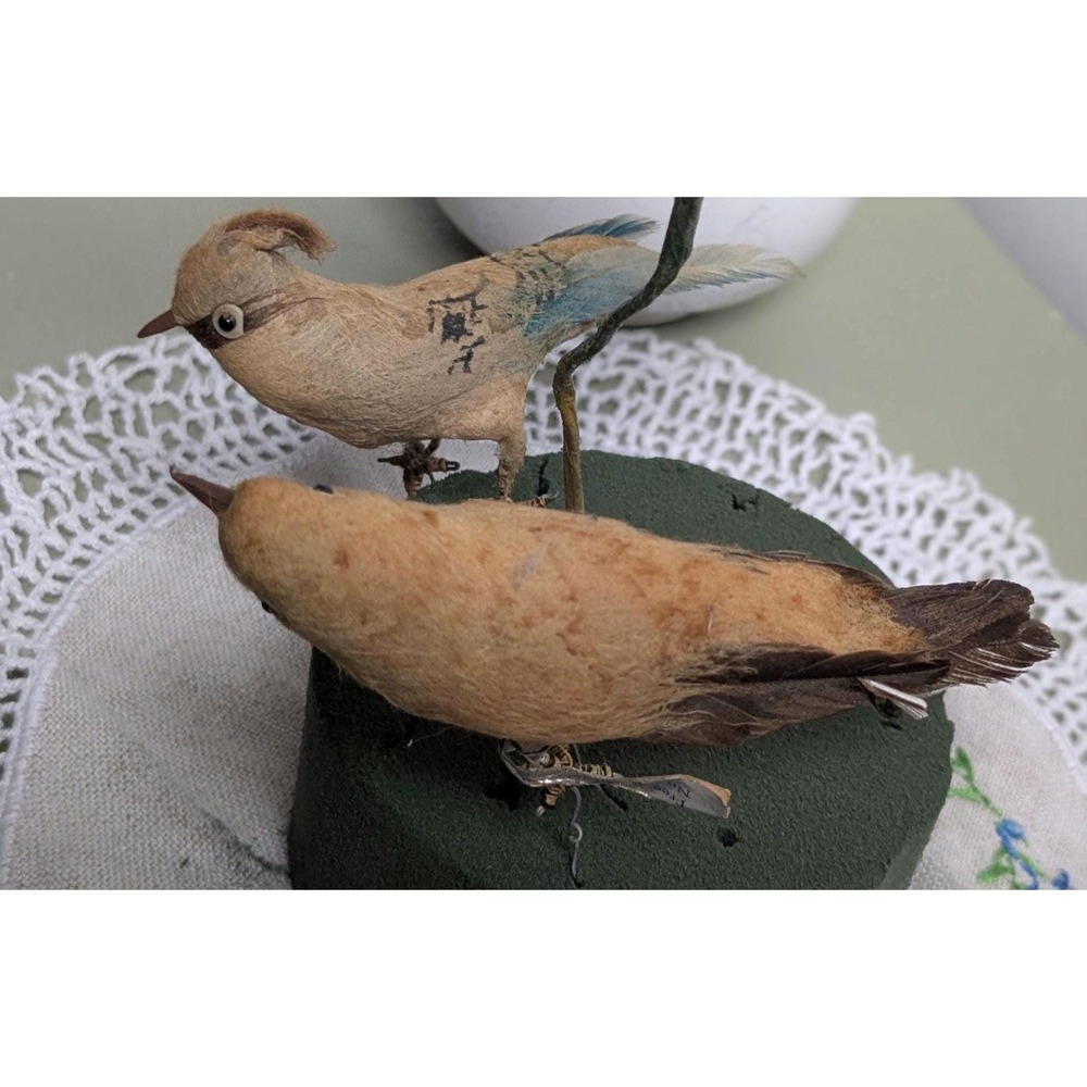 Vintage Feather Birds Set of 3 Spun Cotton Floral Picks Woodland Bird Decor - Picture 4 of 4